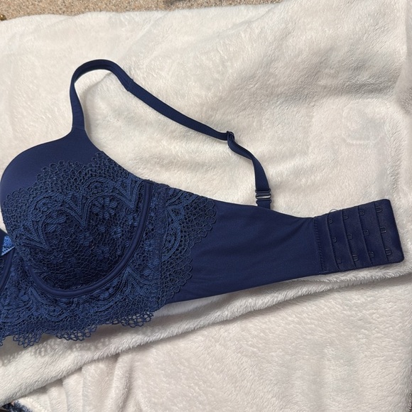 Victoria Secret Push Up Lace Bra 34DD Demi-Lined Navy Blue Women’s Adjustable - Picture 9 of 12